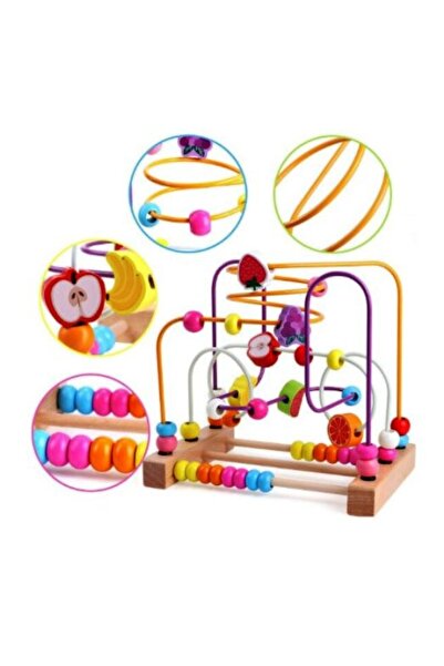 Generic Brand Labirint motric din lemn cu bile, abac și fructe, jucărie Montessori pentru copii