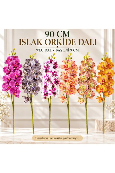 TEMA AJANS SÜS 90 cm Islak Orkide Dalı 9'lu 9 cm Baş Pembe Yeşil