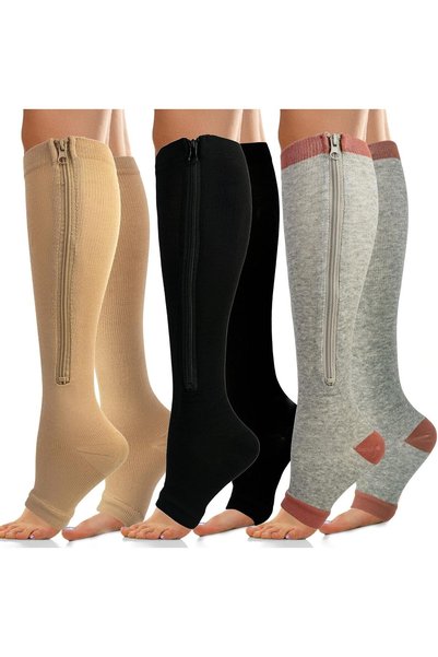 Generic Zipper Compression Socks Women & Men - 3Pairs 15-20mmHg Open Toe Comp...