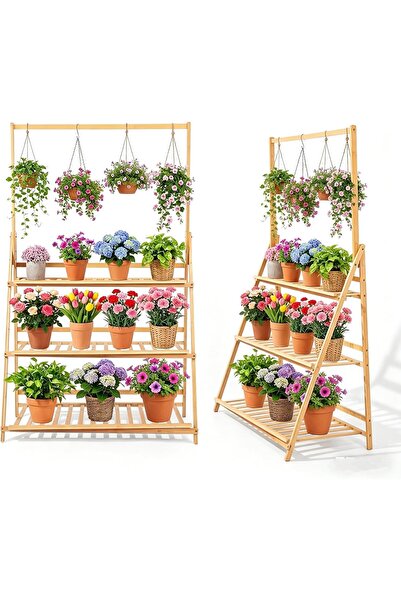 Generic Plant Stand, حامل نباتات, Bamboo 3-tier Tall Plant Stand with Hanging...