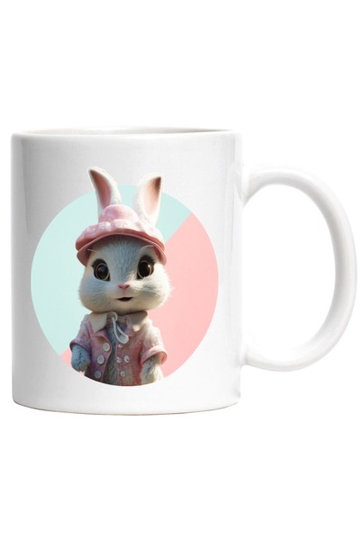 INOVATIX Personalized white mug, Cute Animation with White Rabbit, Dressed in...