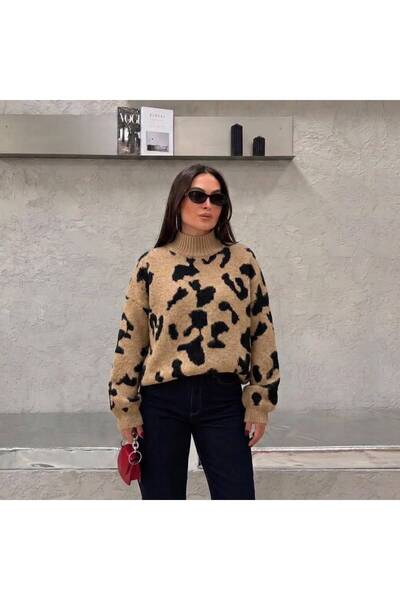 LEOPAR DESENLİ TREND YARIM BALIKÇI TRİKO