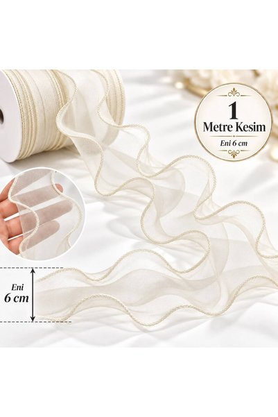 Esteks Dantel ve Tekstil Aksesuarları Fırfırlı Tül Organze Kurdele Çiçek Malzemesi, Gelin Buketi, Bohça Misinalı Fırfır