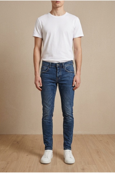OEM Blugi barbati casual regular fit cu prespalare uniforma si pliuri usor vi...