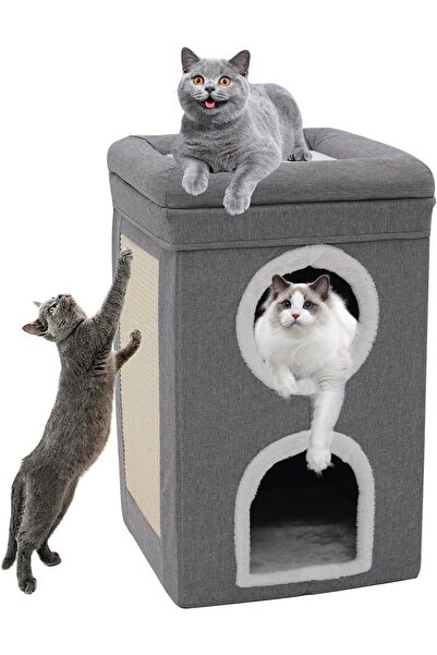 Generic 3-Level Cat House for Indoor, Covered Cat Condo with Scratch Pad and ...