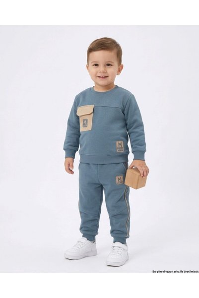 VOY KİDS Boys' Winter 3-Thread Ribbed Pocket Detailed Thick Tracksuit Set for...