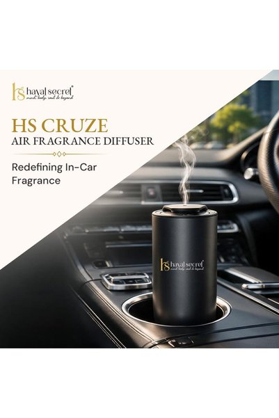 Hayat Secret Cruze Air Car Diffuser, Aluminum Car Air Freshener with Smart Motion Sensor, Customizable Scenting, Rechargeable USB Type-C, Ambient LED Light, 15ml Capacity, Titanium Black