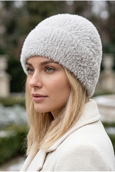 Belifanti Collection Women's Gray Winter Soft Bearded Beret Cotton Textured Plush Hat