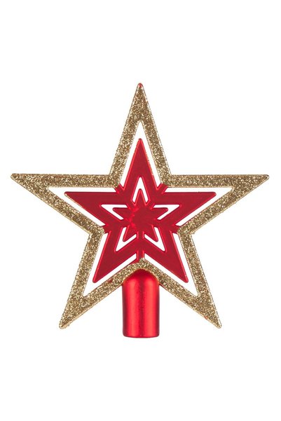 DD SHOP Varf pentru Brad Stea Rosie Glitter Auriu 16.5cm - Varfuri Rosii Braz...