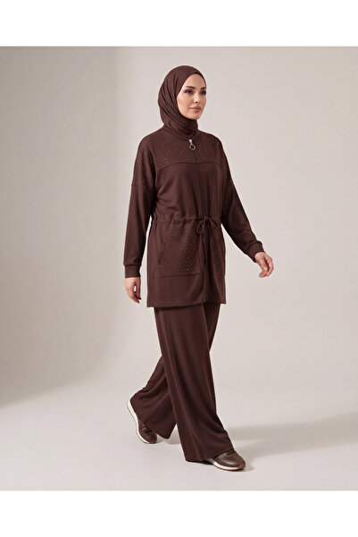 BURRASCA Stone Embroidered Zippered Soft Textured Premium Oversize Suit