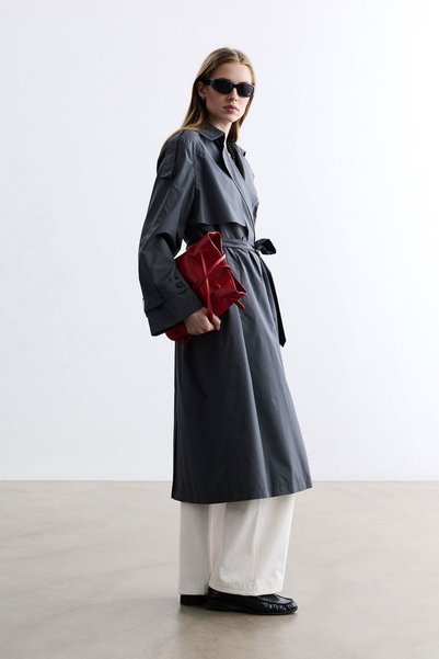 BE BLUE Anthracite Technical Fabric Trench Coat