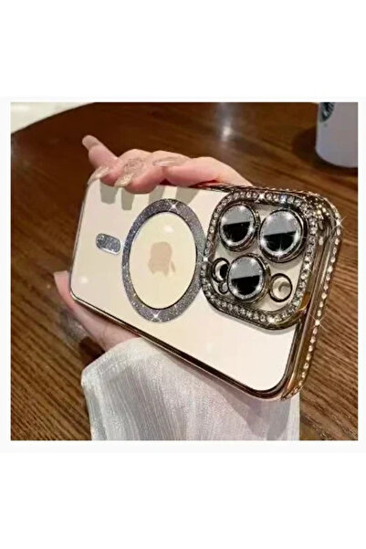 Apple Θήκη σιλικόνης Glitter and Strass MagSafe με προστασία κάμερας χρυσό iP...