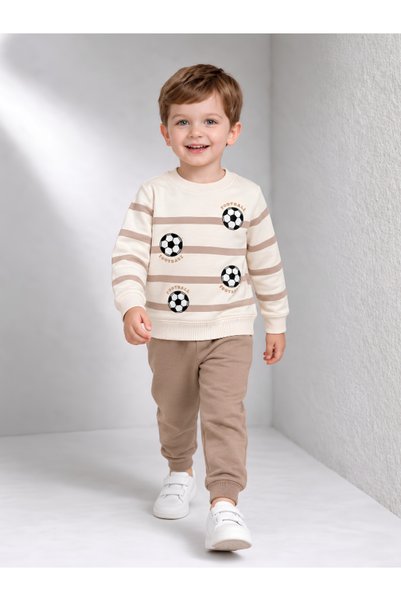 MİLANO KİDS Boys' Football Printed 100% Cotton Seasonal Sweatshirt and Sweatpants 2-Piece Set