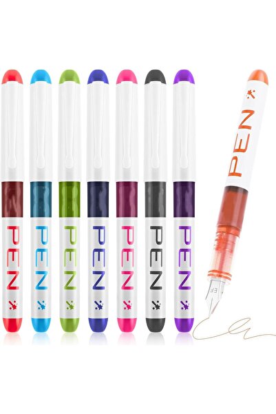 Generic Disposable Fountain Pens, 8 Colored Ink Fine Point Pen Smooth Writing...