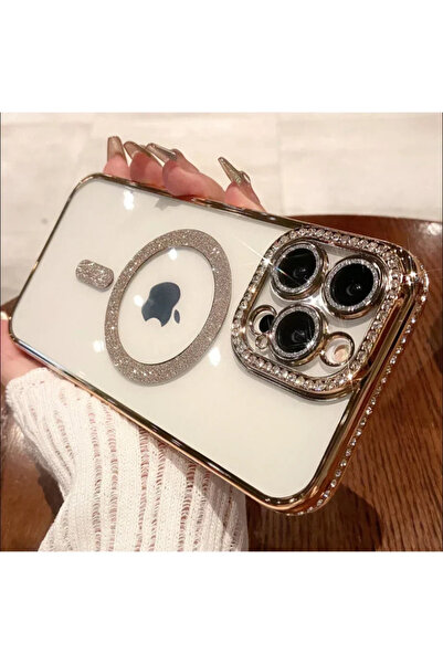 Apple Θήκη σιλικόνης Glitter and Strass MagSafe με προστασία κάμερας χρυσό iP...