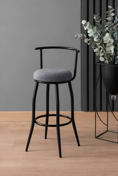 Orysa Design BS-1 65cm Sırtlı Bar Taburesi, Bar Sandalyesi, 1 Adet, Gri
