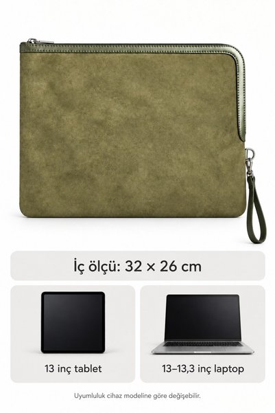 Madamra Khaki Suede Women's 13 Inch Tablet and Laptop Carrying Bag