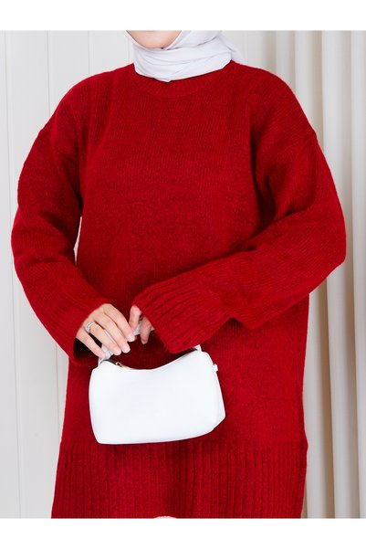 EFSUN MODA Women's Circular Neck Oversize Knitwear Tunic Sweater Tesettür