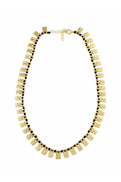 Sacha Accessories قلادة ذهبية مستطيلة الشكل مع تفاصيل سوداء