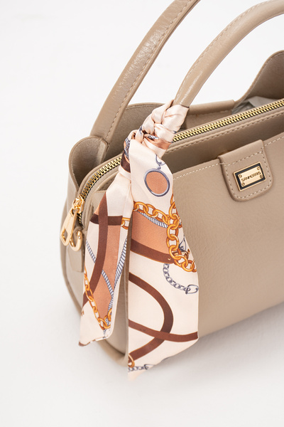 Sanmorris Twilly Women's Faux Leather Scarf Detailed Stylish Hand and Shoulder Bag Sand Matte