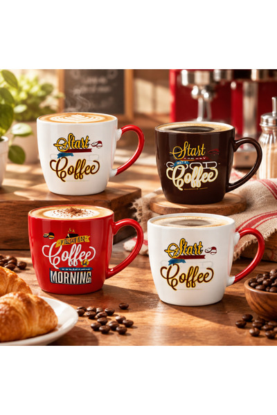 idei Colorful ceramic mug with "Start Coffee" text, volume 400ml, cheerful re...