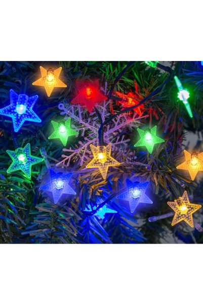 OEM Χριστουγεννιάτικα λαμπάκια σε σειρά 50 LED αστέρια πολύχρωμα 10m