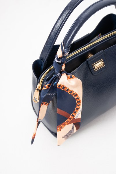 Sanmorris Twilly Women's Faux Leather Scarf Detailed Stylish Hand and Shoulder Bag Navy Blue