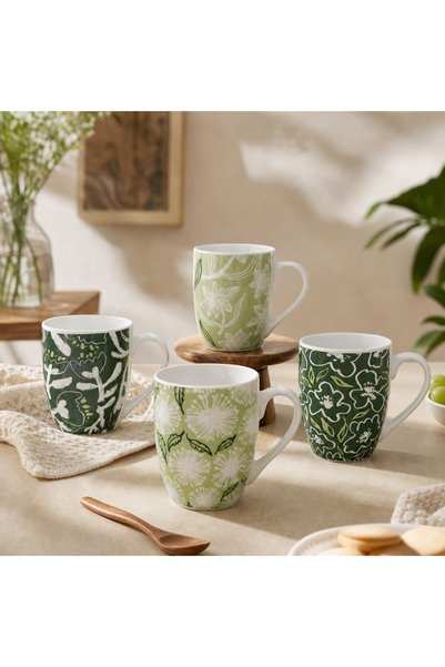 idei Glossy ceramic mug with Printed in green tones, volume 360ml, botanical ...