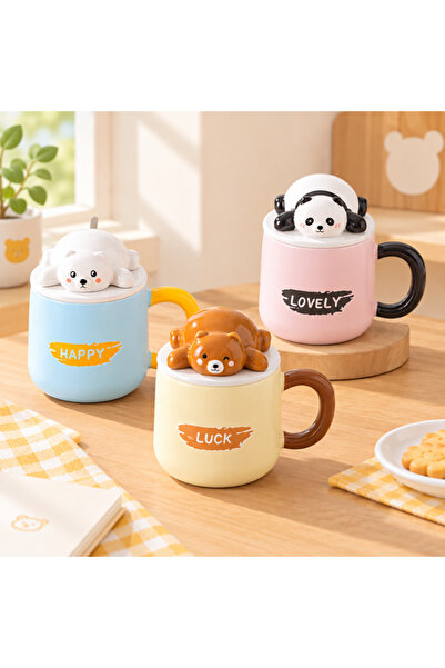 idei Decorative ceramic mug with animal figurine on the lid, volume 450ml, pa...