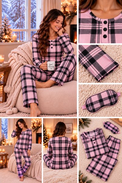 Best Dream Women's Long Sleeve Soft Textured Seasonal Pajama Set with Sleep B...