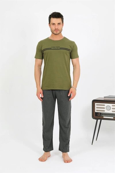 Mariposa Secret Men's Cotton Short Sleeve Pajamas Suit Khaki