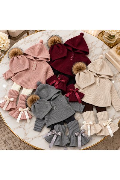 UZUN BUTİK Kids Girls' Knitwear Set: Sweater, Leggings, Tights, Beanie