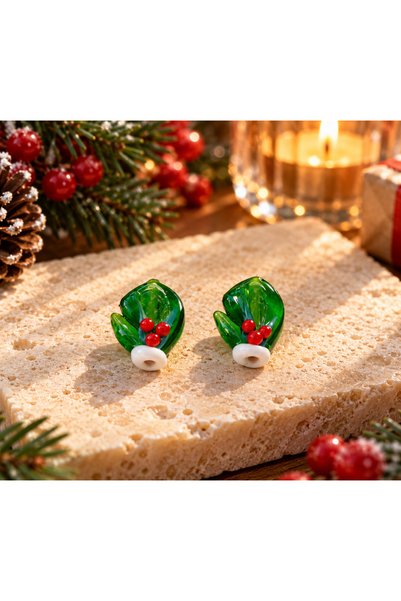 ADAMODART Handmade Murano Glass Green Christmas Glove Beads (2 Pieces)