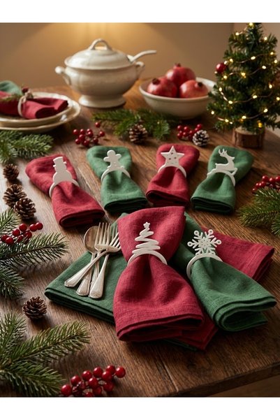 Onflow Christmas Themed 3D Printer Production Napkin Ring Set (6 Pieces) - Christmas Table Napkin Ring Decoration