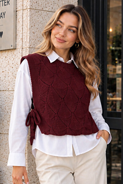 benguen Patterned Knitwear Sweater N520 Claret Red