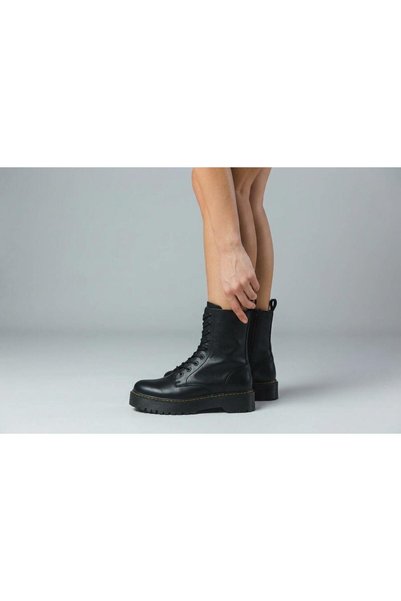 yesmoda Retro Harajuku Goth Lolita Punk Vintage Martin Black Matte Thick Sole Lace up Ankle Boots