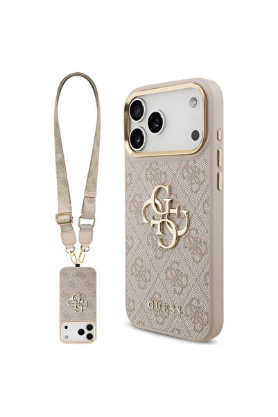 Guess Θήκη για iPhone 17/18 Pro Max 4G με Μεταλλικά Κουμπιά και Λουράκι, Ροζ