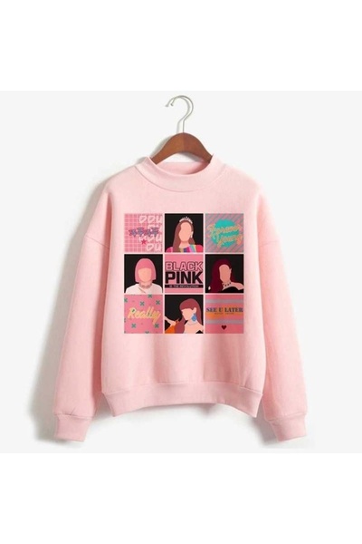 Vordevia Blackpink Printed Cotton 3 Thread Threaded Crew Neck Oversize Sweats...