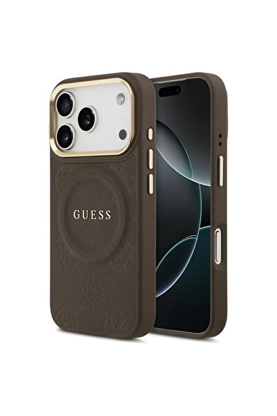 Guess iPhone 17/18 Pro Max Θήκη Saffiano Παιώνια & Δαχτυλίδι MagSafe, Καφέ