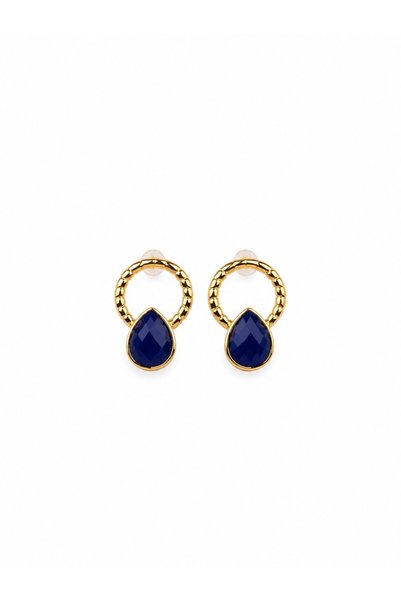 Sacha Accessories Navy Blue Drop Shaped Gold Earrings