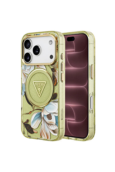Guess iPhone 17/18 Pro Max IML Θήκη MagSafe με Φλοράλ Γκλίτερ και Τρίγωνα, Πρ...