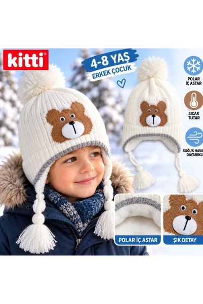 Kitti 4-8 YAŞ ERKEK ÇOCUK BERE İÇİ POLARLI TÜYLENMEYE KABARMAYA KARŞI DAYANIKLI