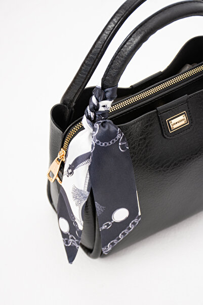 Sanmorris Twilly Women's Faux Leather Scarf Detailed Stylish Hand and Shoulder Bag Black Matte