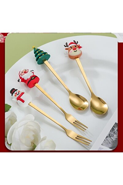 OEM Set de tacâmuri, tematică de Crăciun, 2 linguri + 2 furculițe, cu figurin...