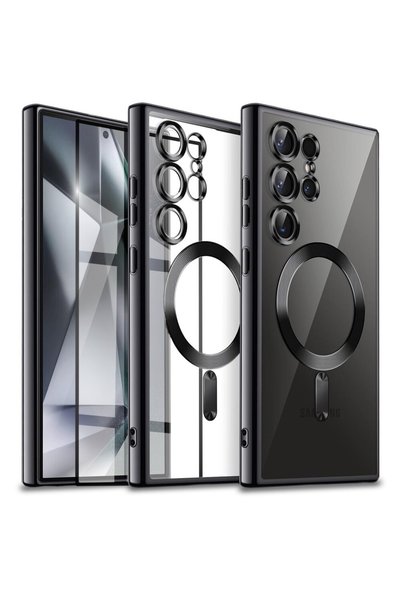 XGSM Husă pentru Samsung Galaxy S24 Ultra, Electro MagSafe, Negru + Sticlă ce...