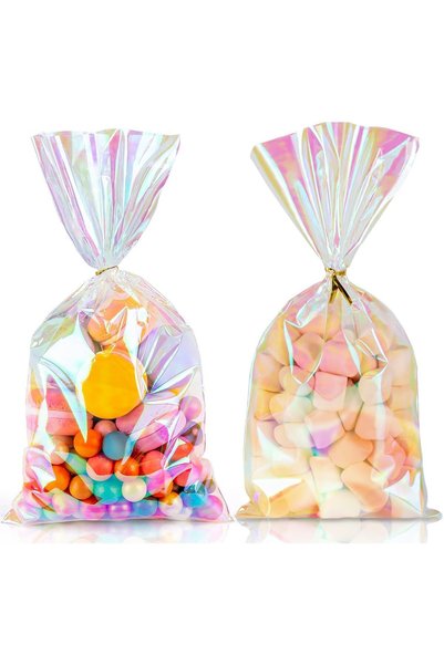 Generic 50 PCS Iridescent Cellophane Gift Bags - 6.1x12.1 Inch Holographic Tr...