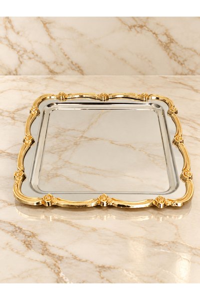 atabey home 4'LÜ DÖKÜM TEPSİLİ - KAPAKLI ÇEREZLİK & ŞEKERLİK & KASE SETİ GÜL GOLD-GÜMÜŞ