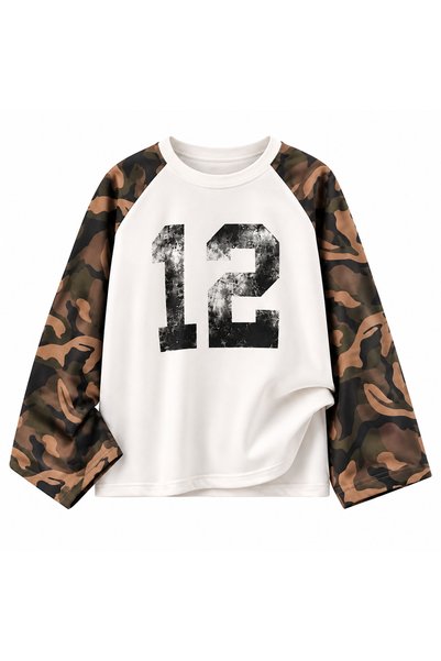 DEEFWEAR Tricou unisex cu mânecă lungă, cu model camuflaj și mâneci raglan