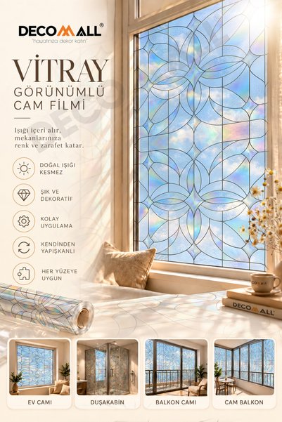 DECOMALL ( VY 19 ) Kendinden Yapışkanlı Vitray Görünümlü Cam Filmi Cam Kaplama