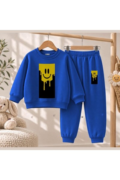 playwear Team Sweatshirt Melting Emoji Printed Girls' and Boys' Crew Neck